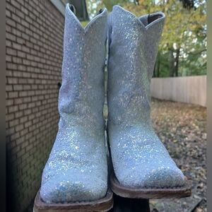 Kids‎ White Leather W Sparkly Glitter Cowboy(girl) Boots. ,13M